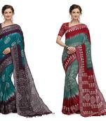 Iris Handloom Cotton Slub Zari Wex Batik Print saree