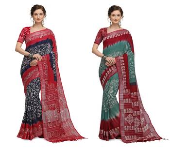 Iris Handloom Cotton Slub Zari Wex Batik Print saree 1
