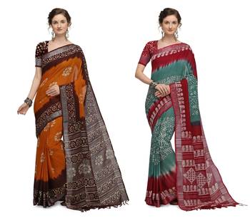 Iris Handloom Cotton Slub Zari Wex Batik Print saree 1