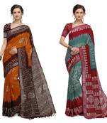 Iris Handloom Cotton Slub Zari Wex Batik Print saree