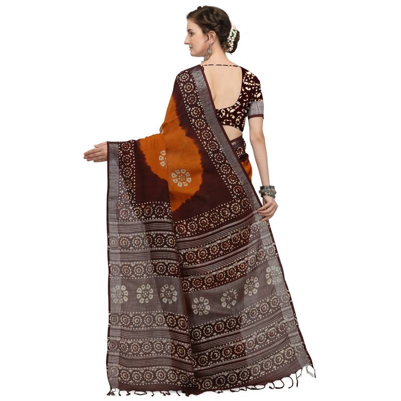 Iris Handloom Cotton Slub Zari Wex Batik Print saree