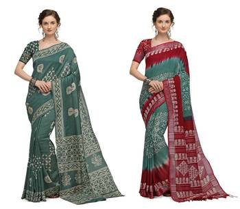 Iris Handloom Cotton Slub Zari Wex Batik Print saree 1