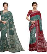 Iris Handloom Cotton Slub Zari Wex Batik Print saree