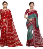 Iris Handloom Cotton Slub Zari Wex Batik Print saree