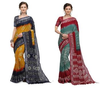 Iris Handloom Cotton Slub Zari Wex Batik Print saree 1