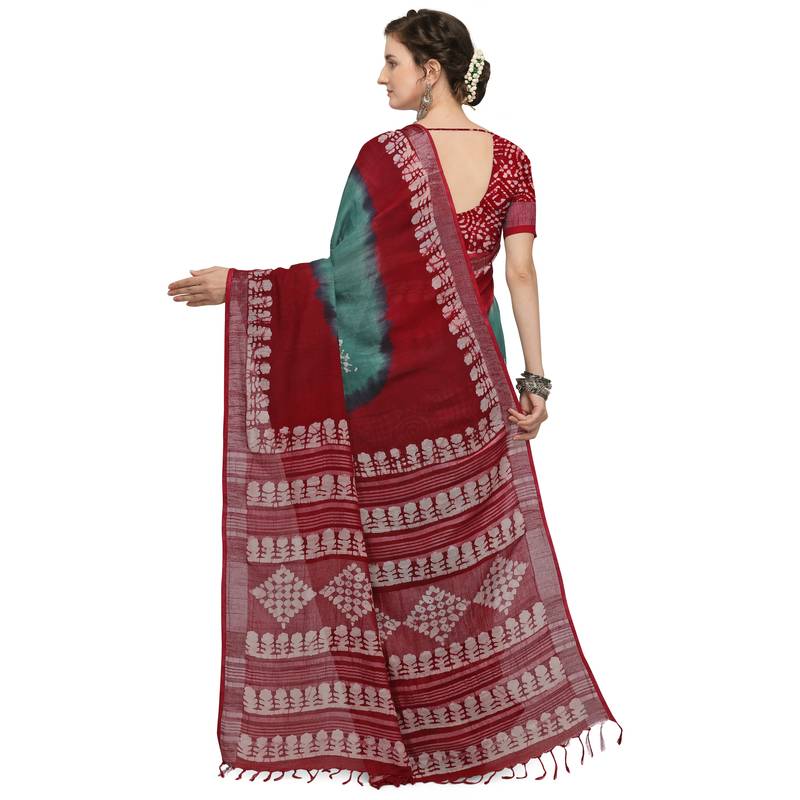 Iris Handloom Cotton Slub Zari Wex Batik Print saree