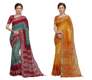 Iris Handloom Cotton Slub Zari Wex Batik Print saree 1
