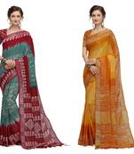 Iris Handloom Cotton Slub Zari Wex Batik Print saree