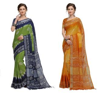 Iris Handloom Cotton Slub Zari Wex Batik Print saree 1