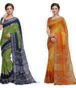 Iris Handloom Cotton Slub Zari Wex Batik Print saree