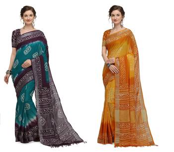 Iris Handloom Cotton Slub Zari Wex Batik Print saree 1