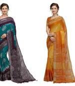 Iris Handloom Cotton Slub Zari Wex Batik Print saree