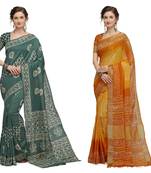 Iris Handloom Cotton Slub Zari Wex Batik Print saree