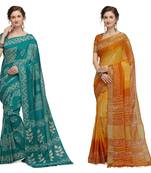 Iris Handloom Cotton Slub Zari Wex Batik Print saree