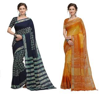 Iris Handloom Cotton Slub Zari Wex Batik Print saree 1