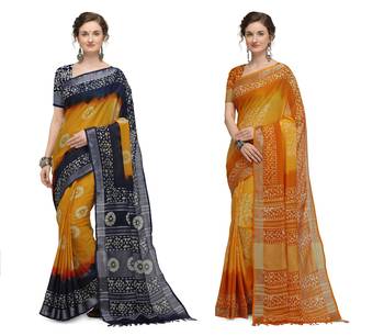 Iris Handloom Cotton Slub Zari Wex Batik Print saree 1