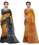Iris Handloom Cotton Slub Zari Wex Batik Print saree
