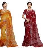 Iris Handloom Cotton Slub Zari Wex Batik Print saree