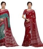 Iris Handloom Cotton Slub Zari Wex Batik Print saree