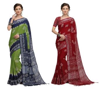 Iris Handloom Cotton Slub Zari Wex Batik Print saree 1
