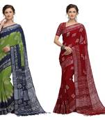 Iris Handloom Cotton Slub Zari Wex Batik Print saree