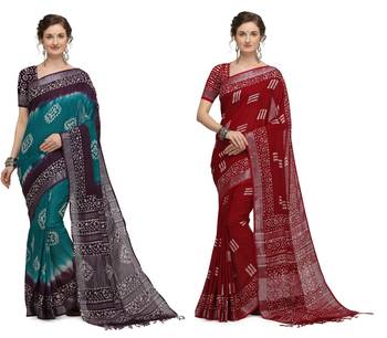 Iris Handloom Cotton Slub Zari Wex Batik Print saree 1