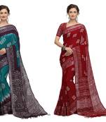 Iris Handloom Cotton Slub Zari Wex Batik Print saree