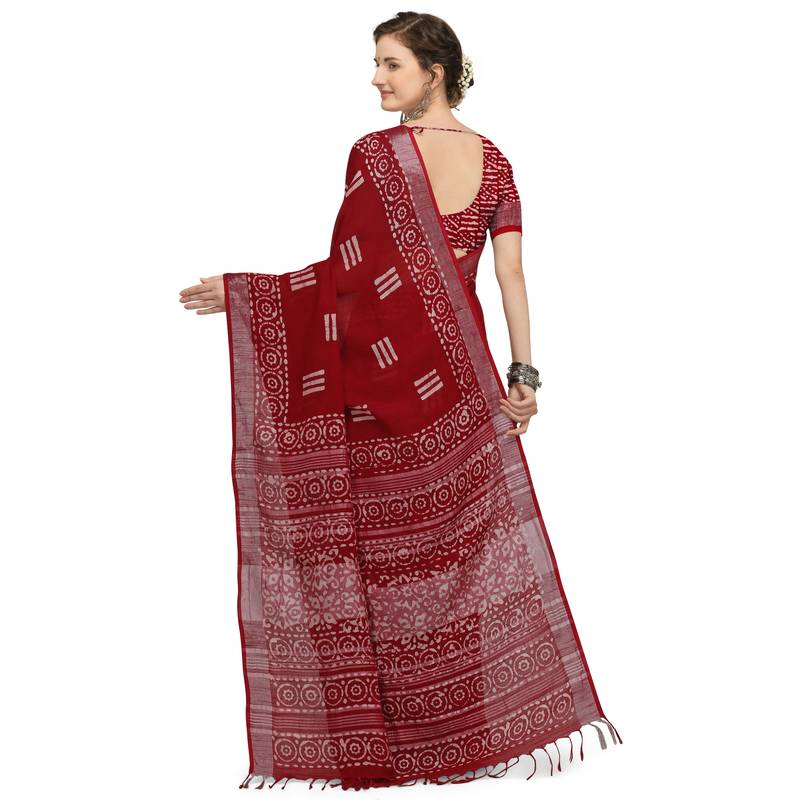Iris Handloom Cotton Slub Zari Wex Batik Print saree