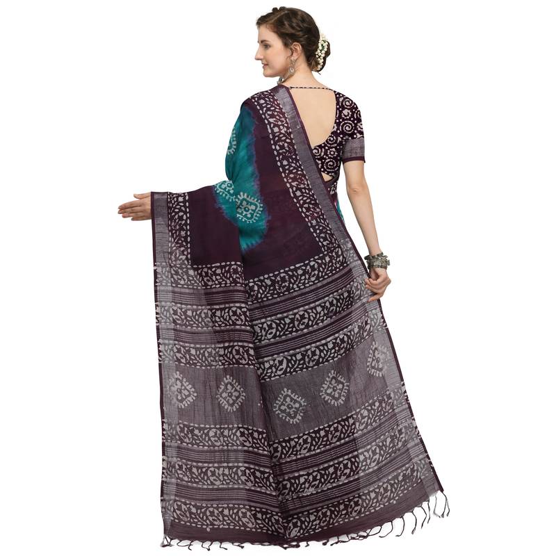 Iris Handloom Cotton Slub Zari Wex Batik Print saree