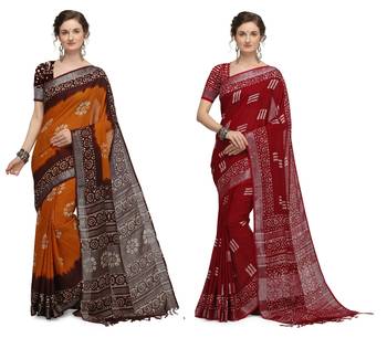 Iris Handloom Cotton Slub Zari Wex Batik Print saree 1
