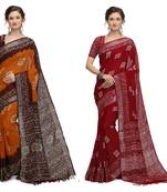 Iris Handloom Cotton Slub Zari Wex Batik Print saree
