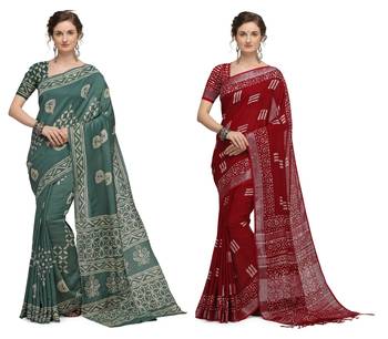 Iris Handloom Cotton Slub Zari Wex Batik Print saree 1