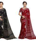 Iris Handloom Cotton Slub Zari Wex Batik Print saree