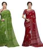 Iris Handloom Cotton Slub Zari Wex Batik Print saree