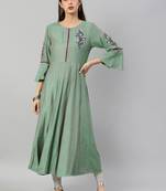 Women'S Shaded Poly Viscose Embroidered Anarkali Kurta (Green)