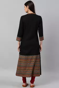 Women'S Rayon & Cotton Cambric Zig-Zag Printed A-Line Kurta (Black)