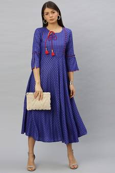 Women'S Rayon Checkered Printed Anarkali Kurta