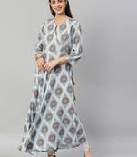 Women'S Rayon Buta Printed Angrakha Kurta (Blue)