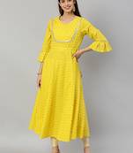 Women'S Cambric Cotton Golden Butti Printed Anarkali Kurta (Yellow)