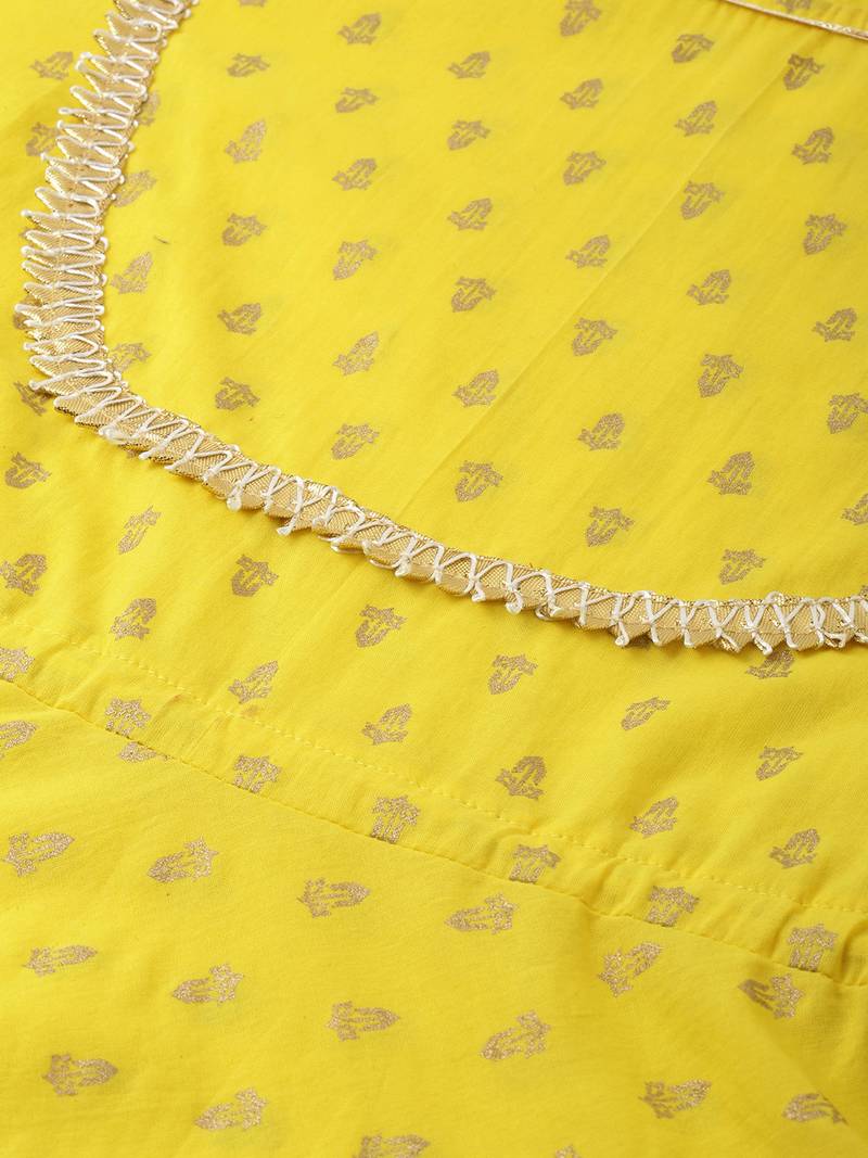 Women'S Cambric Cotton Golden Butti Printed Anarkali Kurta (Yellow)