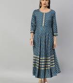 Women'S Rayon Golden Buti Printed Anarkali Kurta (Blue)