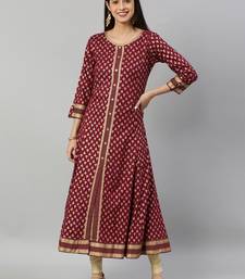 Women'S Rayon Golden Buti Printed A-Line Kurta (Purple)