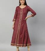 Women'S Rayon Golden Buti Printed A-Line Kurta (Purple)