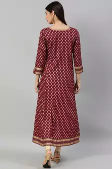 Women'S Rayon Golden Buti Printed A-Line Kurta (Purple)