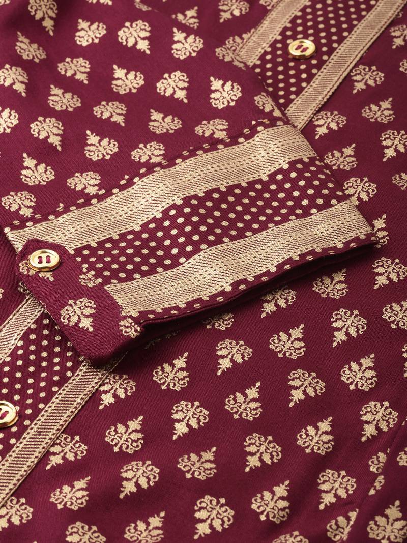 Women'S Rayon Golden Buti Printed A-Line Kurta (Purple)