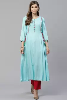 Women'S Rayon Embroidered A-Line Kurta (Sky Blue)
