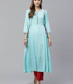 Women'S Rayon Embroidered A-Line Kurta (Sky Blue)