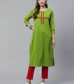 Women'S Cotton Slub Regular Straight Kurta (Green)