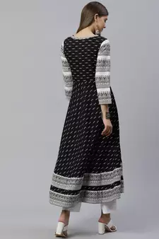 Women'S Cotton & Cotton Slub Ikat Printed Anarkali Kurta (Black)