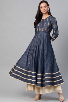 Women'S Rayon Copper & Gold Printed Anarkali Kurta